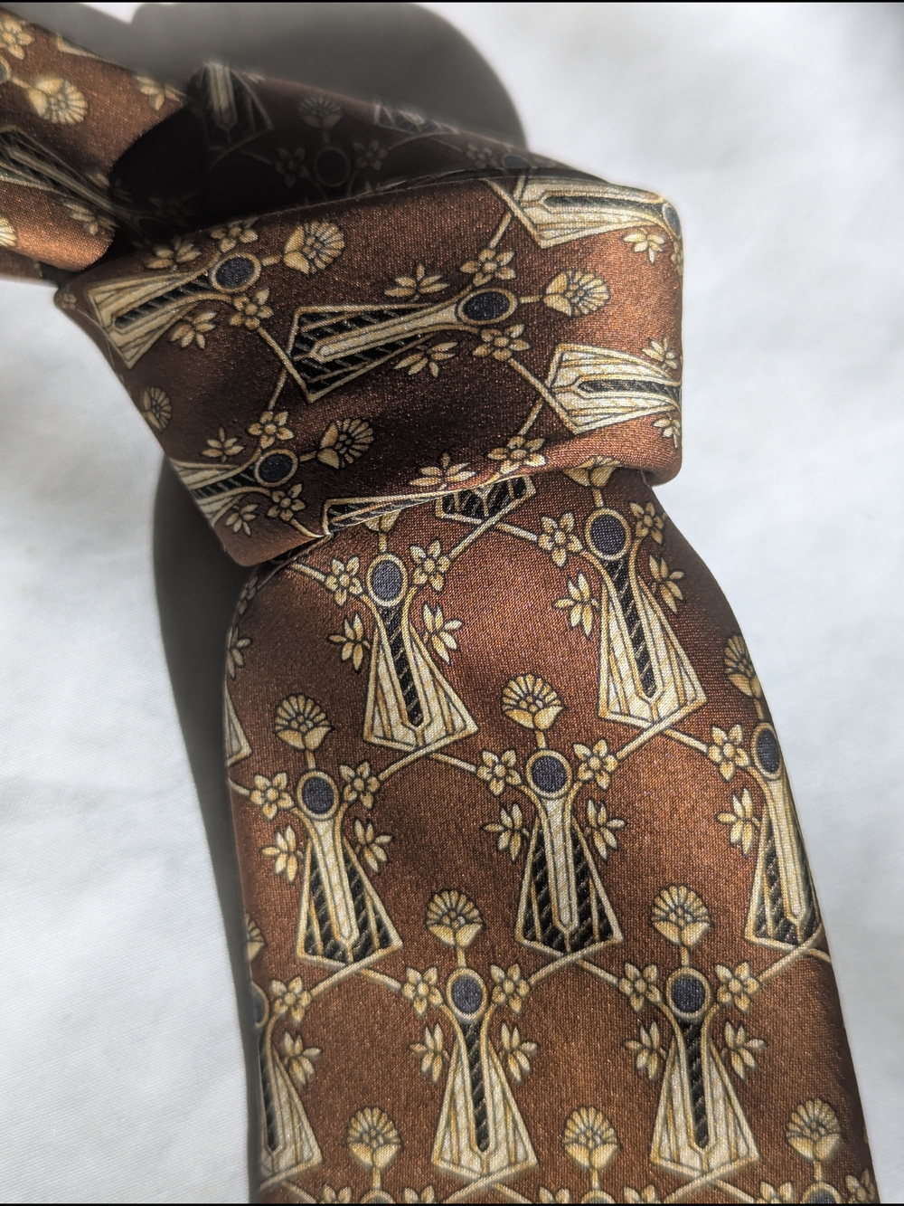 Lanvin Paris French made silk necktie. brown geometric designer